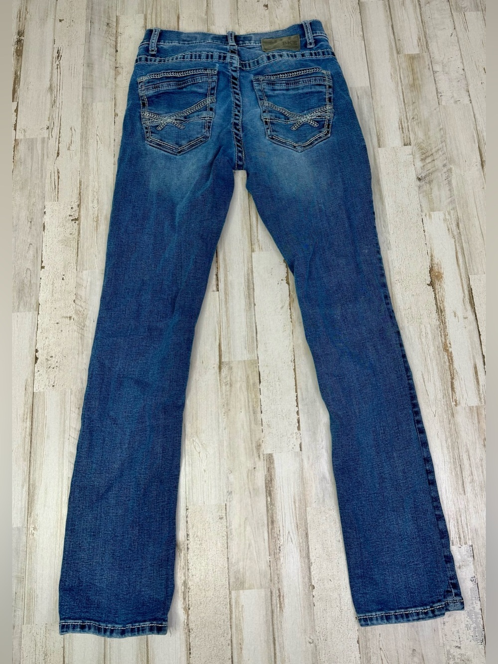 BKE Buckle Woman’s Alec Straight Leg Jeans 28S Blue Denim Stretch Low Waist